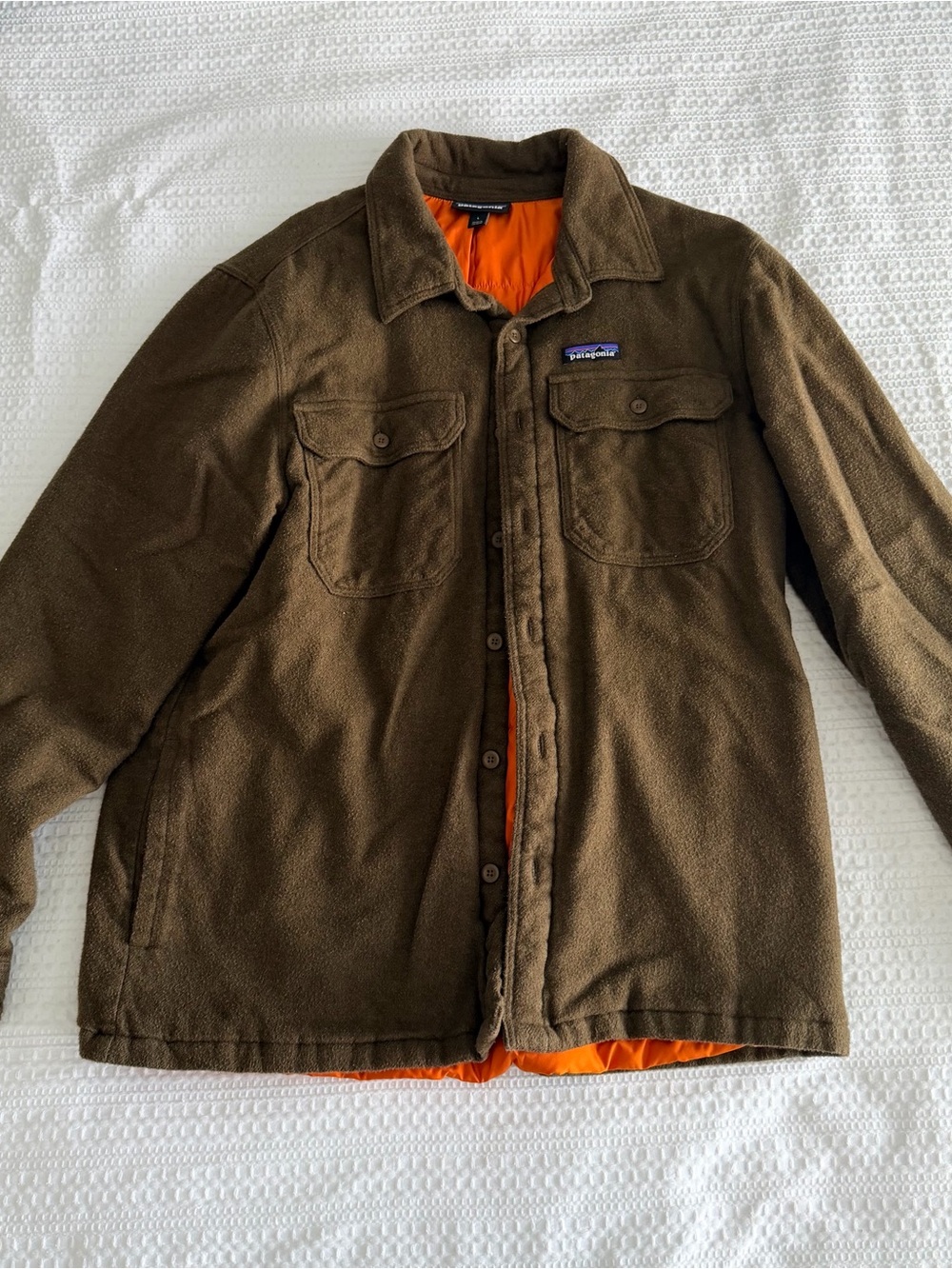 Patagonia Brown Fleece Shirt Jacket with Orange Lining